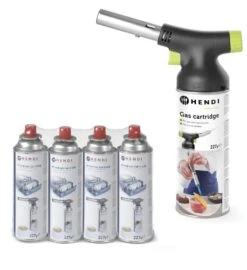 Set HENDI Crème-Brûlée-Brenner Concept Design + 4 Stk, 68mm HENDI Butan Gaskartuschen