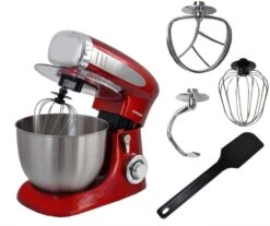 Syntrox Germany Küchenmaschine Knetmaschine Mixer, Edelstahl-Behälter, 6,5 Liter KM-1300W Red