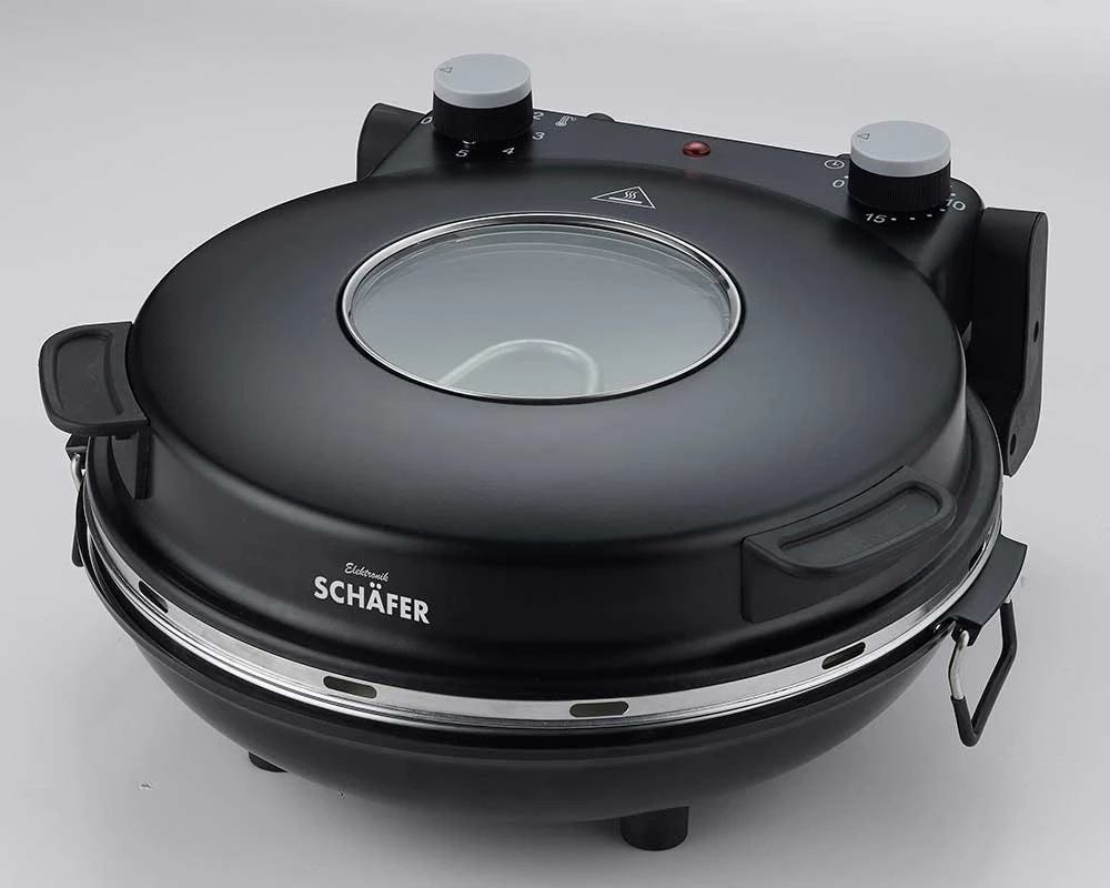 Schäfer Pizzamaker 32cm Mit Zubehör Express Pizzaofen 1200W Keramiksteinplatte 360-400ºC (schwarz) – Bild 6